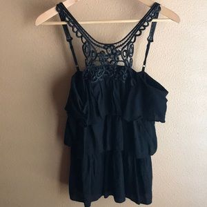 Black ruffle and lace top